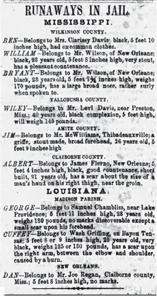 Runaways in the Vicksburg Whig: June 7, 1857